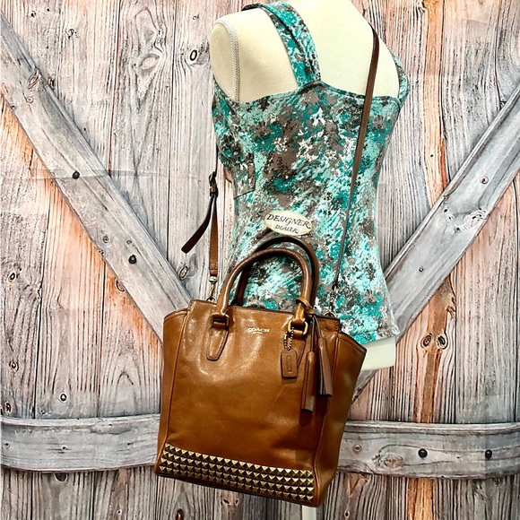 COACH Legacy Mini Tanner Pyramid Stud Crossbody RARE! Brown GUC! - Picture 3 of 15
